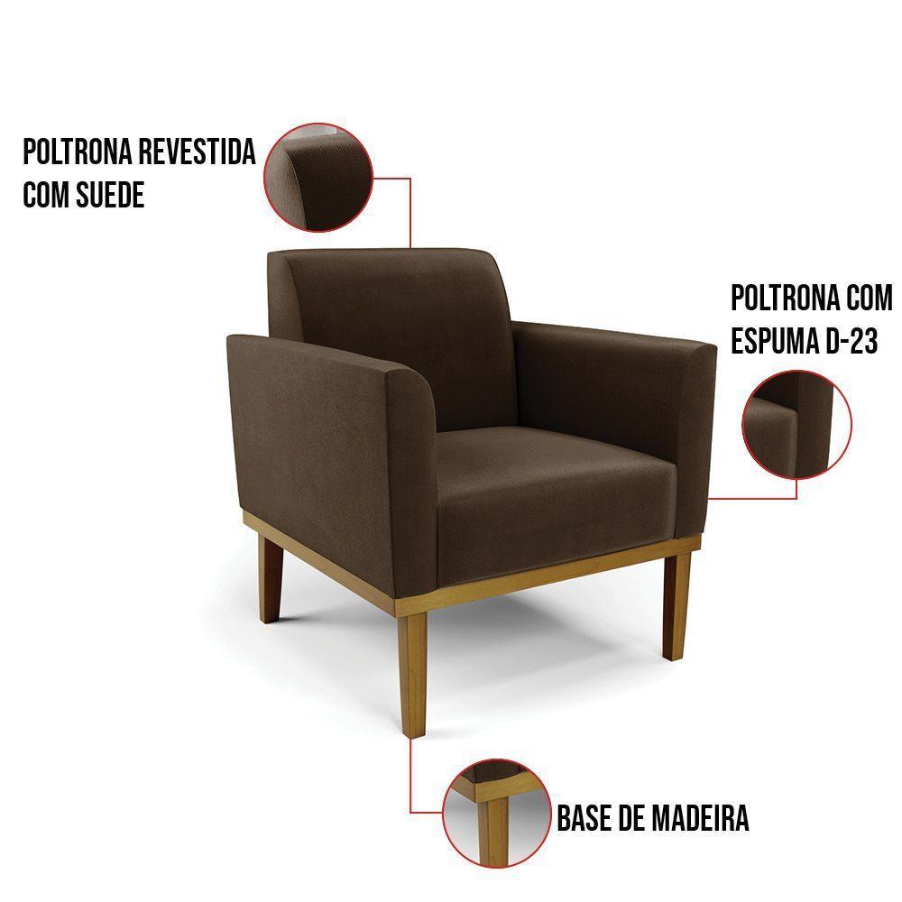 Sofá Namoradeira Com Poltrona Base De Madeira Fixa Castanho Marisa Suede D03 - D?rossi Cor Marrom - 8