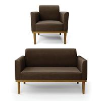 Sofá Namoradeira Com Poltrona Base De Madeira Fixa Castanho Marisa Suede D03 - D?rossi Cor Marrom - 1