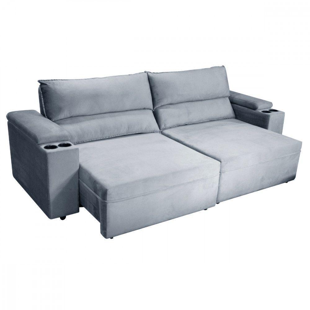 Sofá Somopar Acapulco Retrátil Reclinável 2m Veludo Cinza - 4