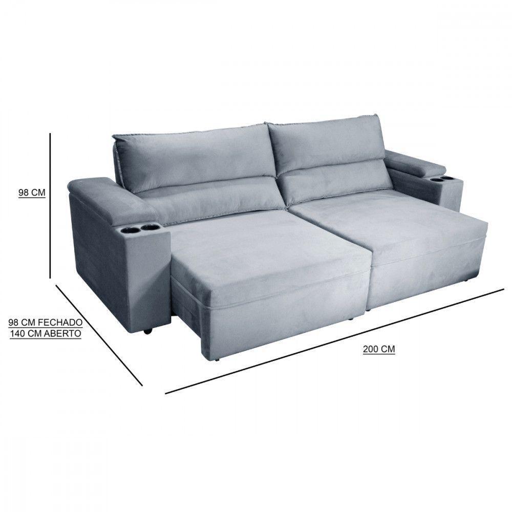 Sofá Somopar Acapulco Retrátil Reclinável 2m Veludo Cinza - 5
