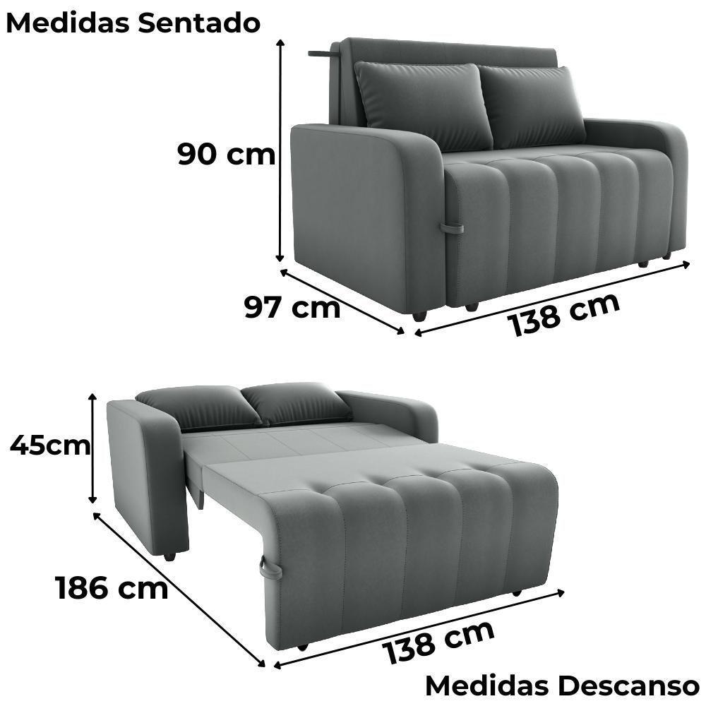 Sofa Cama 2 Lugares 138 Cm Amora Veludo Maserati Milani Store Chumbo - 3