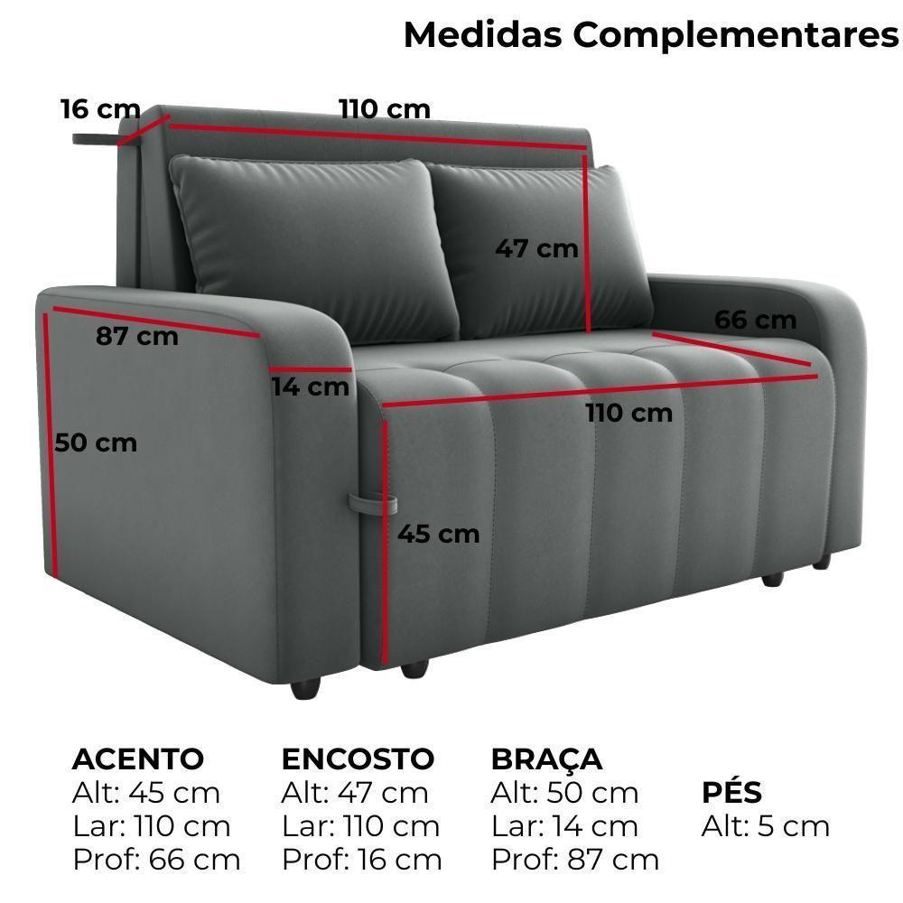 Sofa Cama 2 Lugares 138 Cm Amora Veludo Maserati Milani Store Chumbo - 4