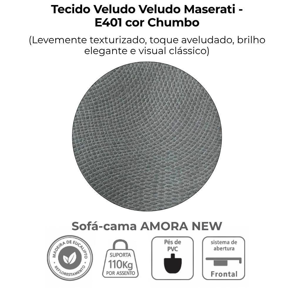 Sofa Cama 2 Lugares 138 Cm Amora Veludo Maserati Milani Store Chumbo - 6