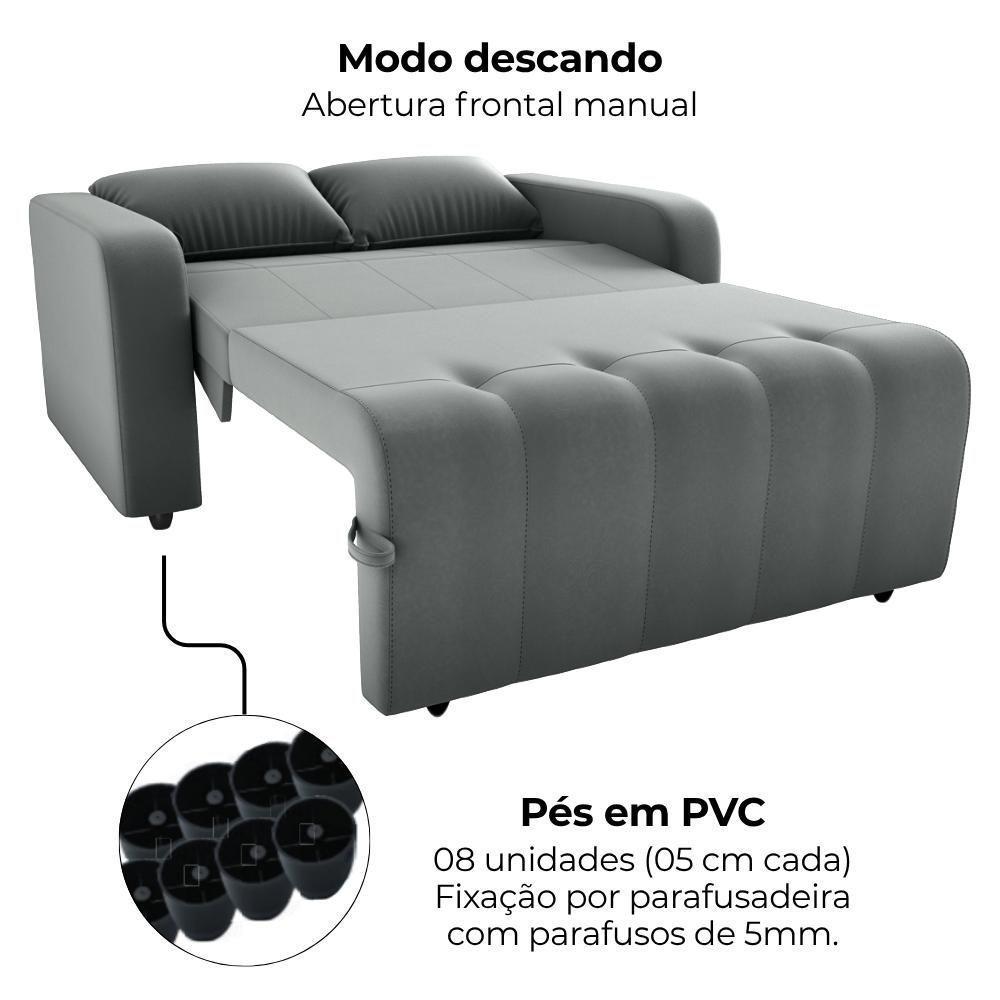 Sofa Cama 2 Lugares 138 Cm Amora Veludo Maserati Milani Store Chumbo - 7