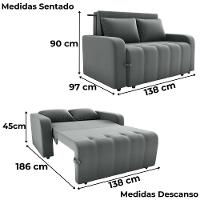 Sofa Cama 2 Lugares 138 Cm Amora Veludo Maserati Milani Store Chumbo - 3
