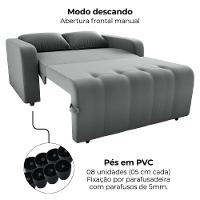 Sofa Cama 2 Lugares 138 Cm Amora Veludo Maserati Milani Store Chumbo - 7