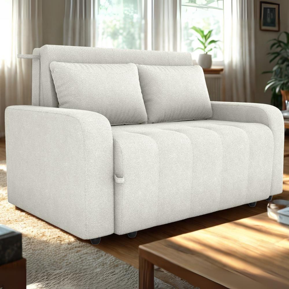 Sofa Cama 2 Lugares 138 Cm Amora Tecido Boucle F492 Milani Store Natural - 2