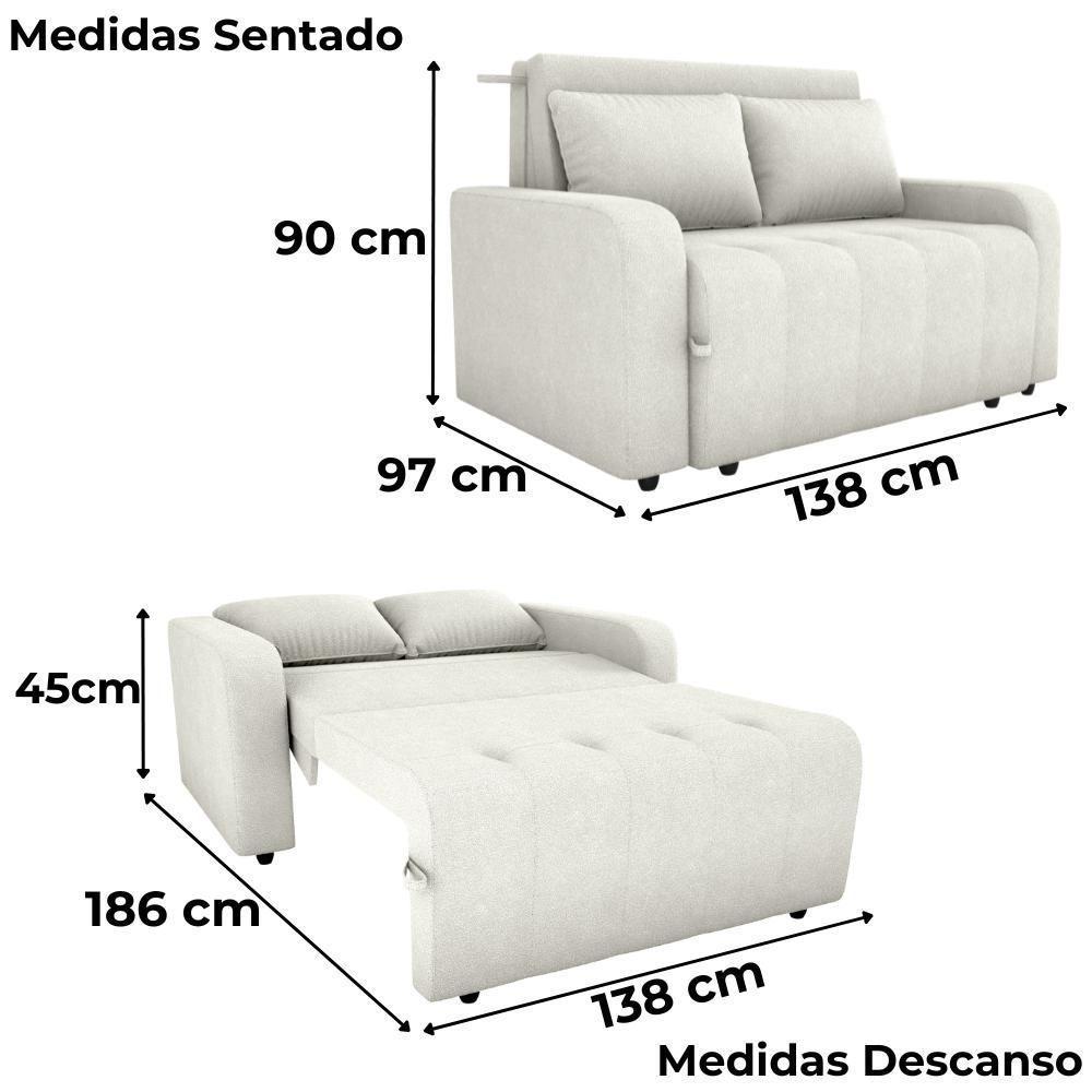 Sofa Cama 2 Lugares 138 Cm Amora Tecido Boucle F492 Milani Store Natural - 3