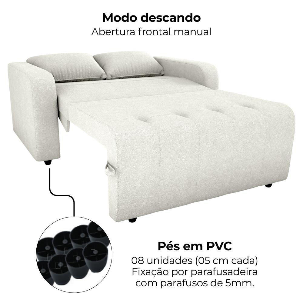 Sofa Cama 2 Lugares 138 Cm Amora Tecido Boucle F492 Milani Store Natural - 6