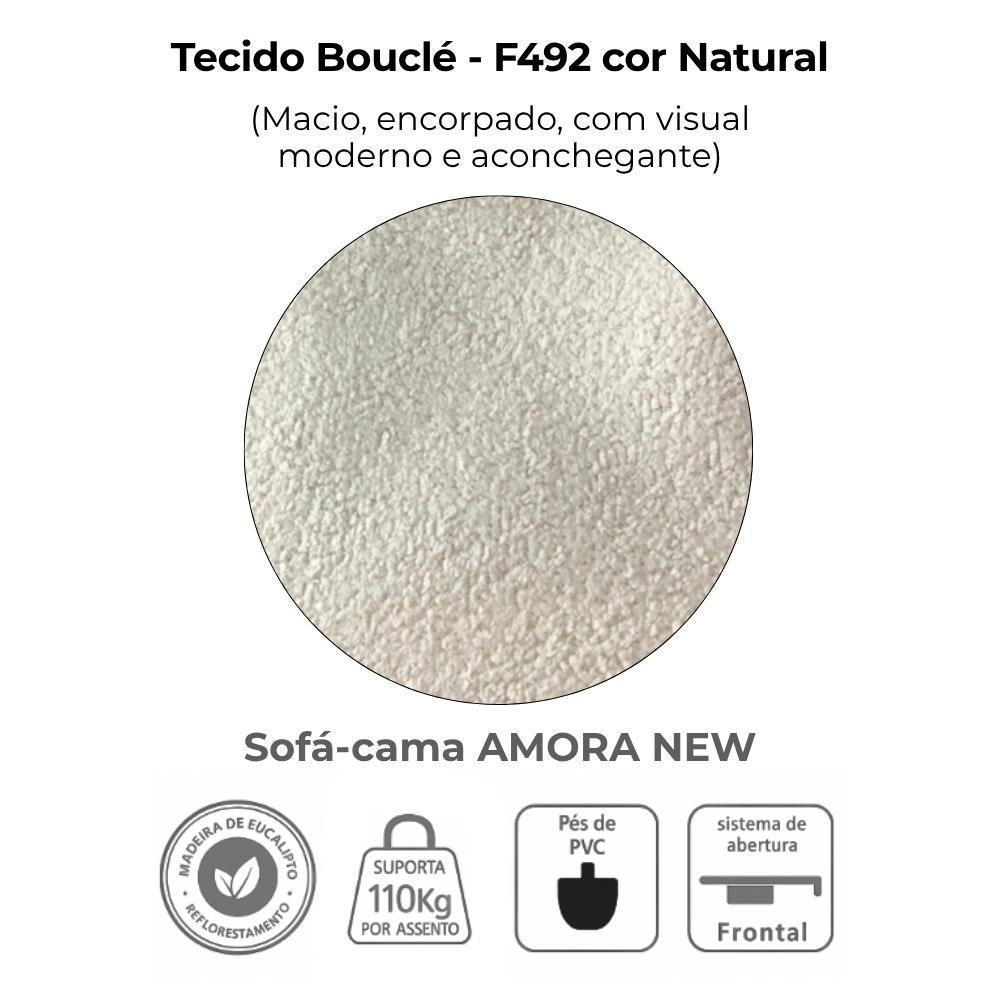Sofa Cama 2 Lugares 138 Cm Amora Tecido Boucle F492 Milani Store Natural - 7
