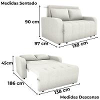 Sofa Cama 2 Lugares 138 Cm Amora Tecido Boucle F492 Milani Store Natural - 3