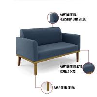 Sofá Namoradeira Com 2 Poltronas Base De Madeira Fixa Castanho Marisa Suede D03 - D?rossi Cor Azul Marinho