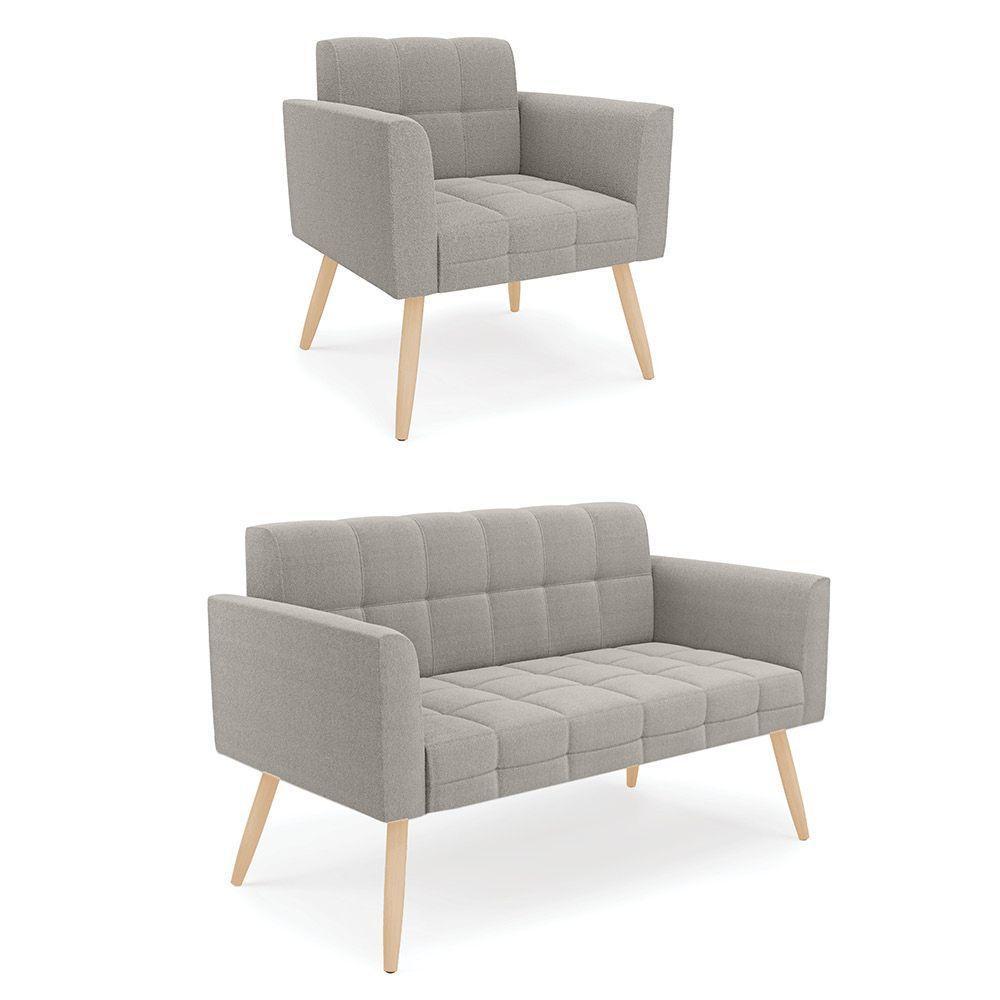 Namoradeira E Poltrona Pé Palito Natural Elisa Bouclê D03 - D?rossi Cor Cinza - 1