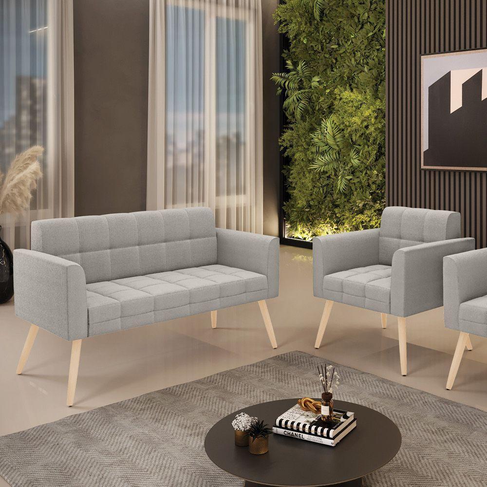 Namoradeira E Poltrona Pé Palito Natural Elisa Bouclê D03 - D?rossi Cor Cinza - 4