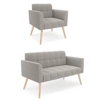 Namoradeira E Poltrona Pé Palito Natural Elisa Bouclê D03 - D?rossi Cor Cinza - 1