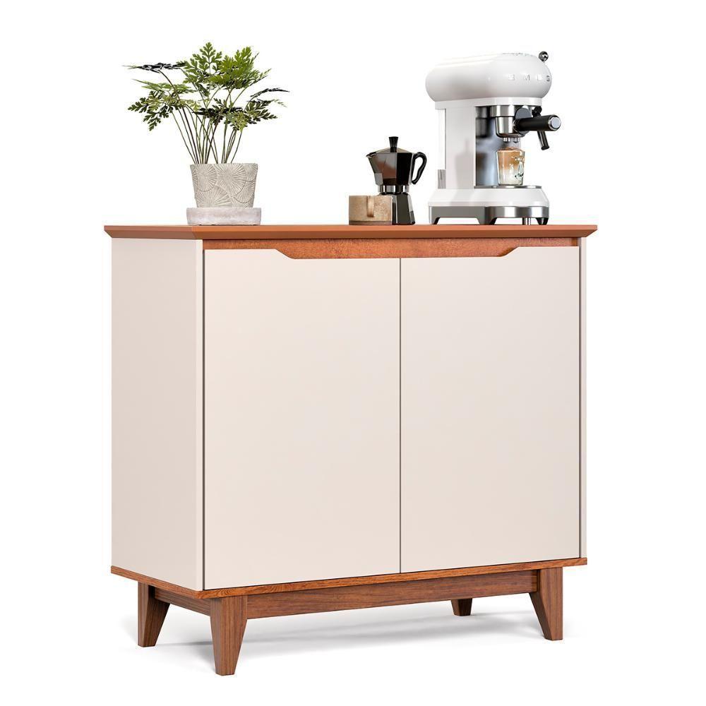 Aparador Buffet Flow 2 Portas Com Pés De Madeira Maciça Off White/Freijo - 1