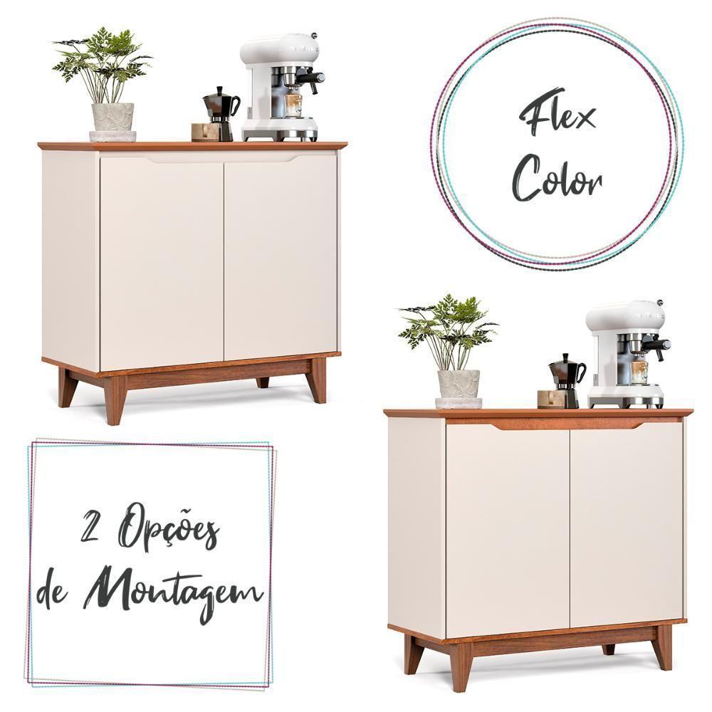 Aparador Buffet Flow 2 Portas Com Pés De Madeira Maciça Off White/Freijo - 3