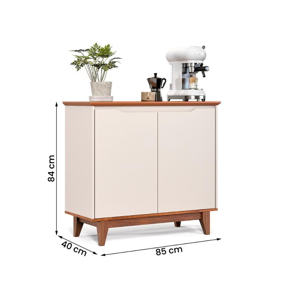 Aparador Buffet Flow 2 Portas Com Pés De Madeira Maciça Off White/Freijo - 4