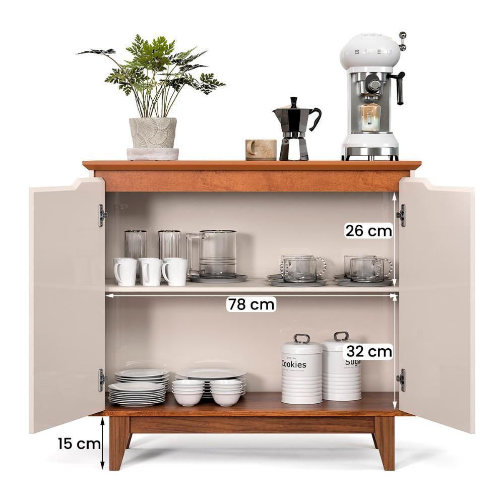 Aparador Buffet Flow 2 Portas Com Pés De Madeira Maciça Off White/Freijo - 5