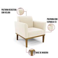 Sofá Namoradeira Com 2 Poltronas Base De Madeira Fixa Castanho Marisa Veludo D03 - D?rossi Cor Bege - 2