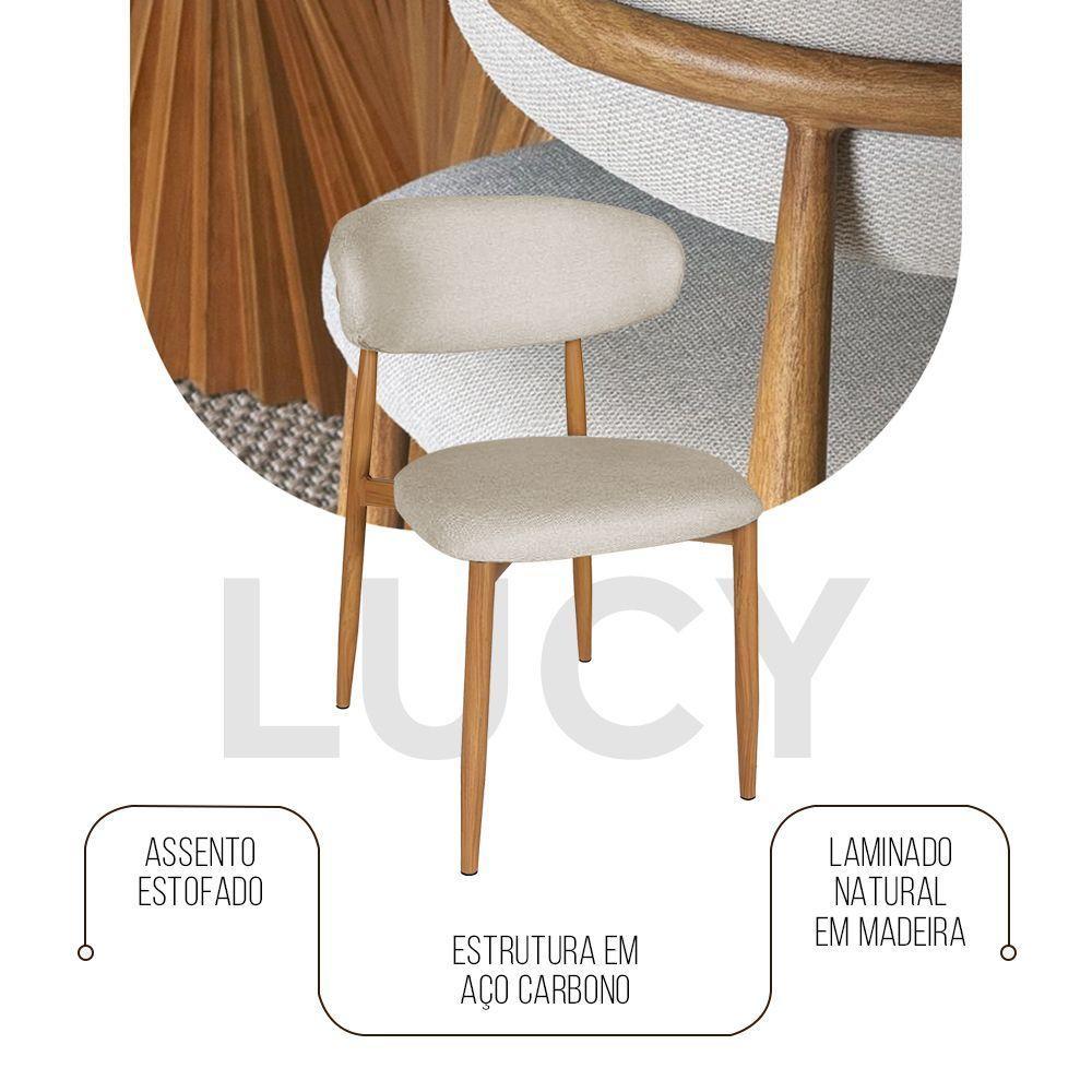 Kit 10 Cadeiras De Jantar Lucy Estrutura Aço Carbono Laminado Natural Com Estofado Linho Cru - 2