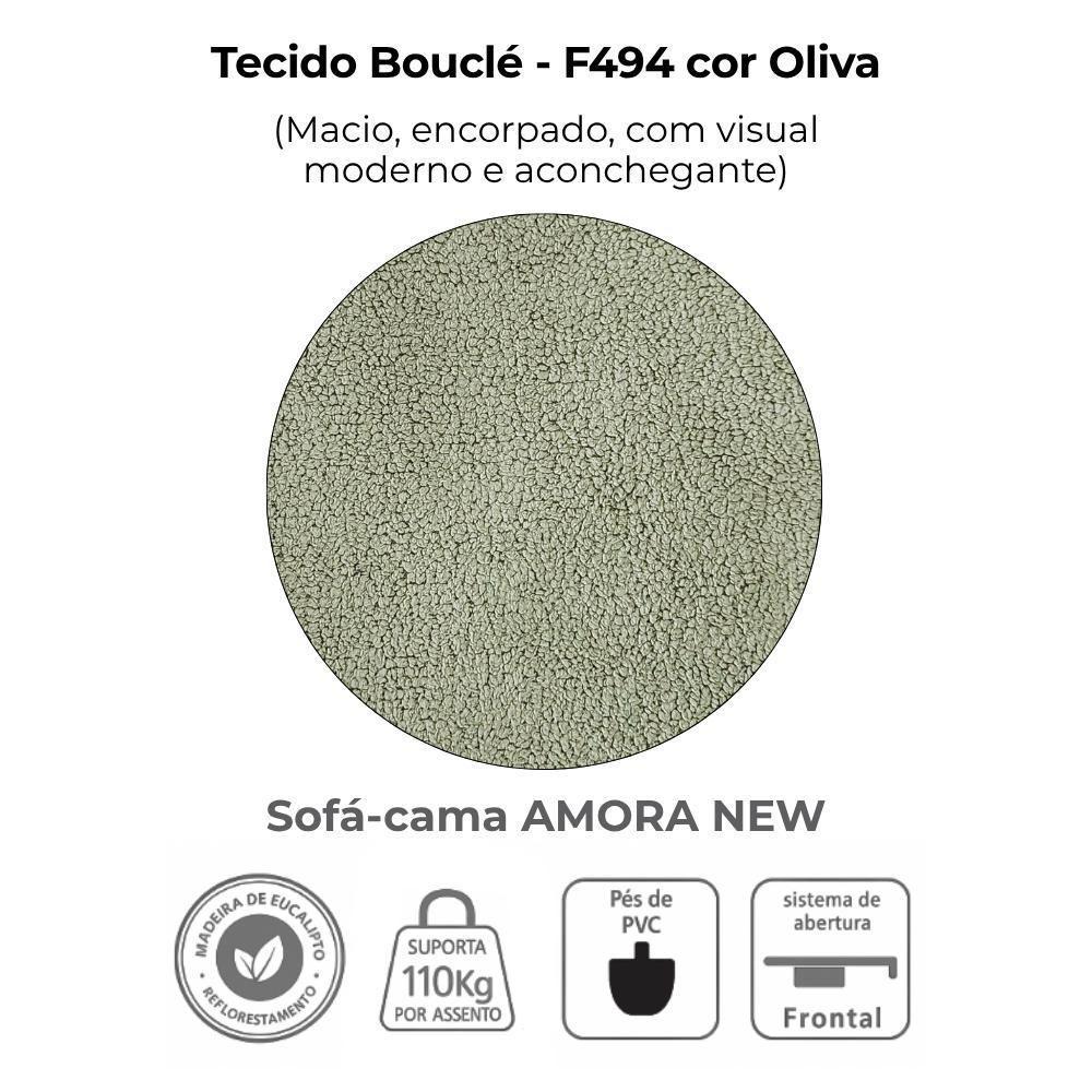 Sofa Cama 2 Lugares 138 Cm Amora Tecido Boucle F494 Milani Store Oliva - 7