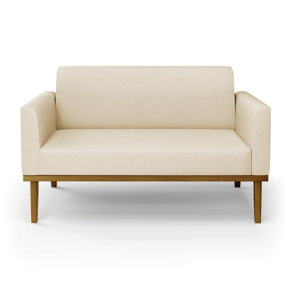 Sofá Namoradeira Base De Madeira Fixa Castanho Marisa Linho Bege A19 D03 - D?rossi - 5
