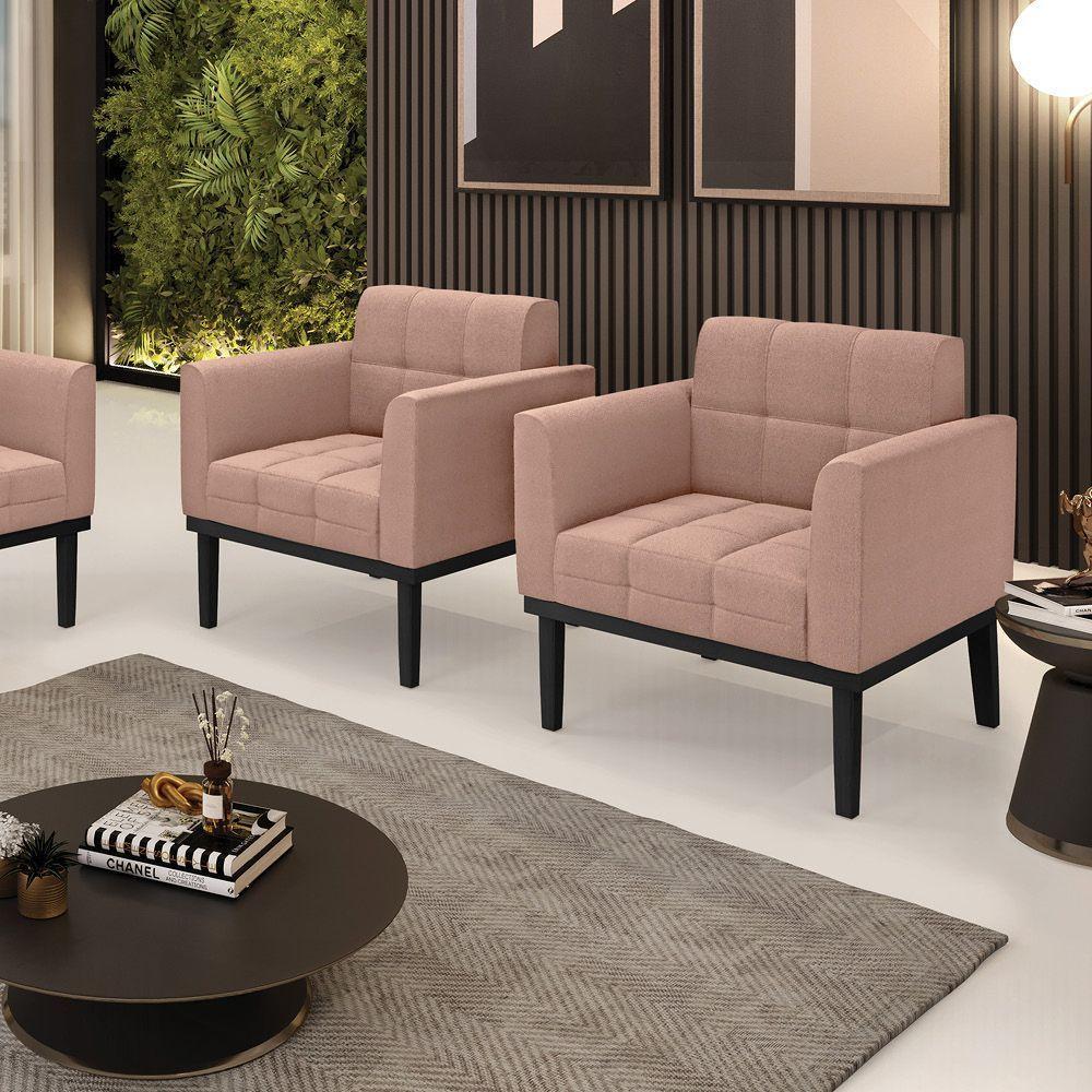 Poltrona Sala Base Madeira Fixa Pto Kit 2 Elisa Bouclê D03 - D?rossi Cor Rose - 7