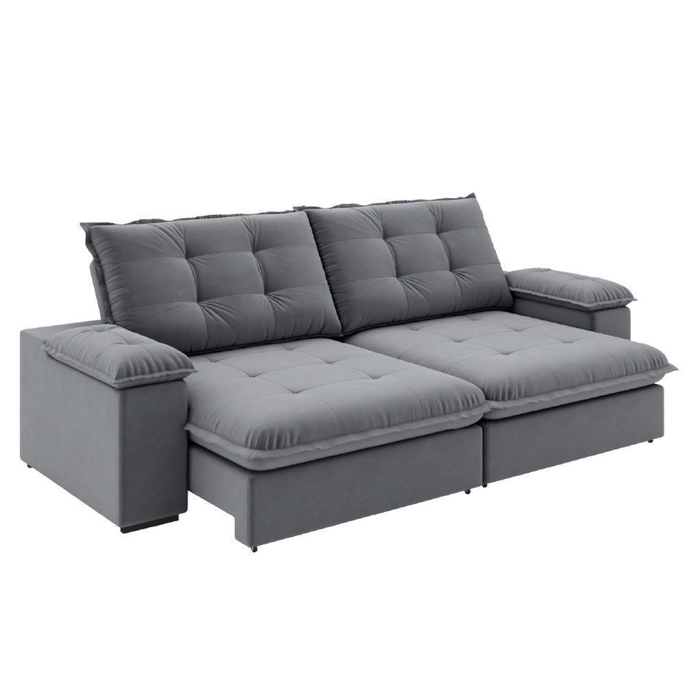 Sofá Retrátil E Reclinável Bipartido 2,50m 4 Lugares Fofão Slim Luizzi Chumbo - 1