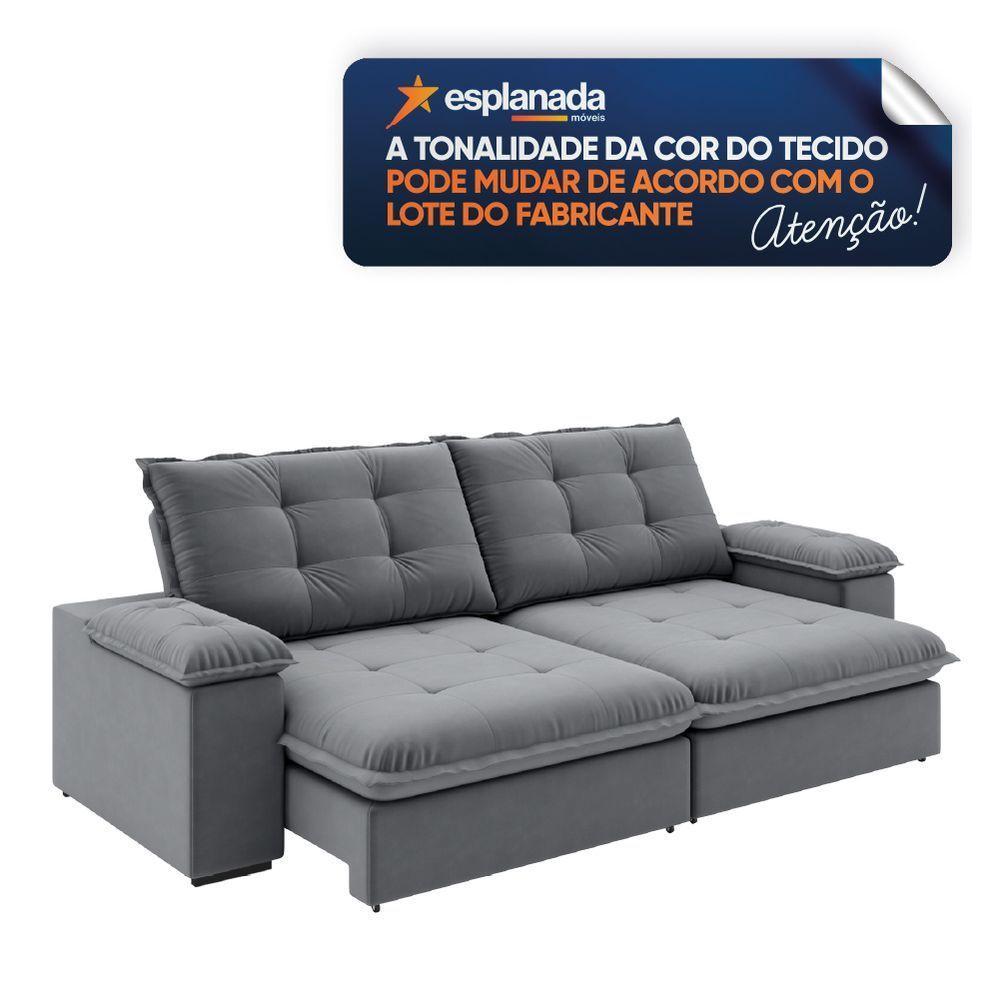 Sofá Retrátil E Reclinável Bipartido 2,50m 4 Lugares Fofão Slim Luizzi Chumbo - 5