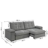 Sofá Retrátil E Reclinável Bipartido 2,50m 4 Lugares Fofão Slim Luizzi Chumbo - 3