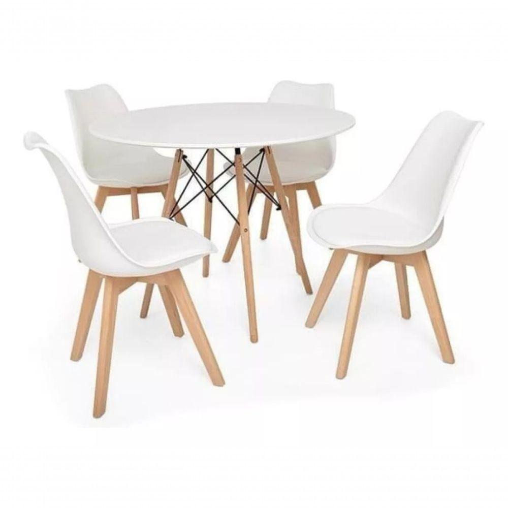 Conjunto Mesa De Jantar Sala Cozinha Elegante Eiffel 90cm Mdf Branca Com 04 Cadeiras Leda Elegance Branca - 3