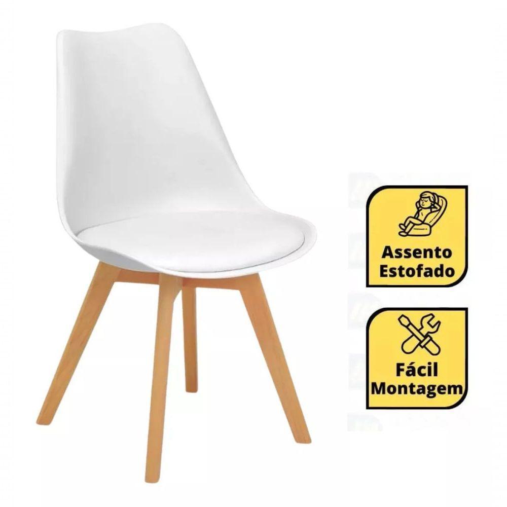 Conjunto Mesa De Jantar Sala Cozinha Elegante Eiffel 90cm Mdf Branca Com 04 Cadeiras Leda Elegance Branca - 6