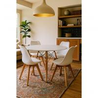 Conjunto Mesa De Jantar Sala Cozinha Elegante Eiffel 90cm Mdf Branca Com 04 Cadeiras Leda Elegance Branca - 1
