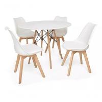 Conjunto Mesa De Jantar Sala Cozinha Elegante Eiffel 90cm Mdf Branca Com 04 Cadeiras Leda Elegance Branca - 3