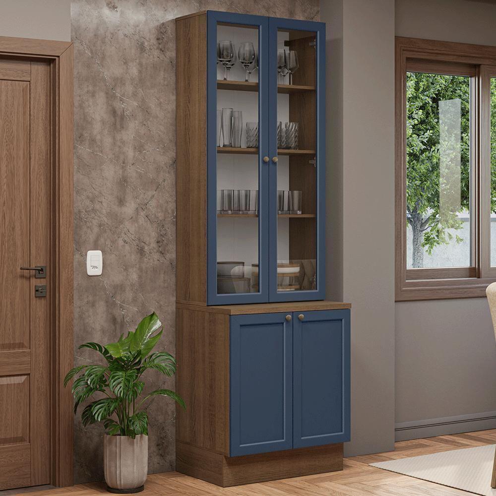 Kit Balcão + Cristaleira 70 Cm Vik Madesa 02 Rustic/azul - 1