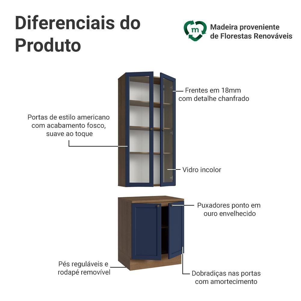 Kit Balcão + Cristaleira 70 Cm Vik Madesa 02 Rustic/azul - 4