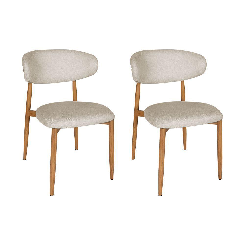 Kit 2 Cadeiras De Jantar Lucy Estrutura Aço Carbono Laminado Natural Com Estofado Linho Cru - 1