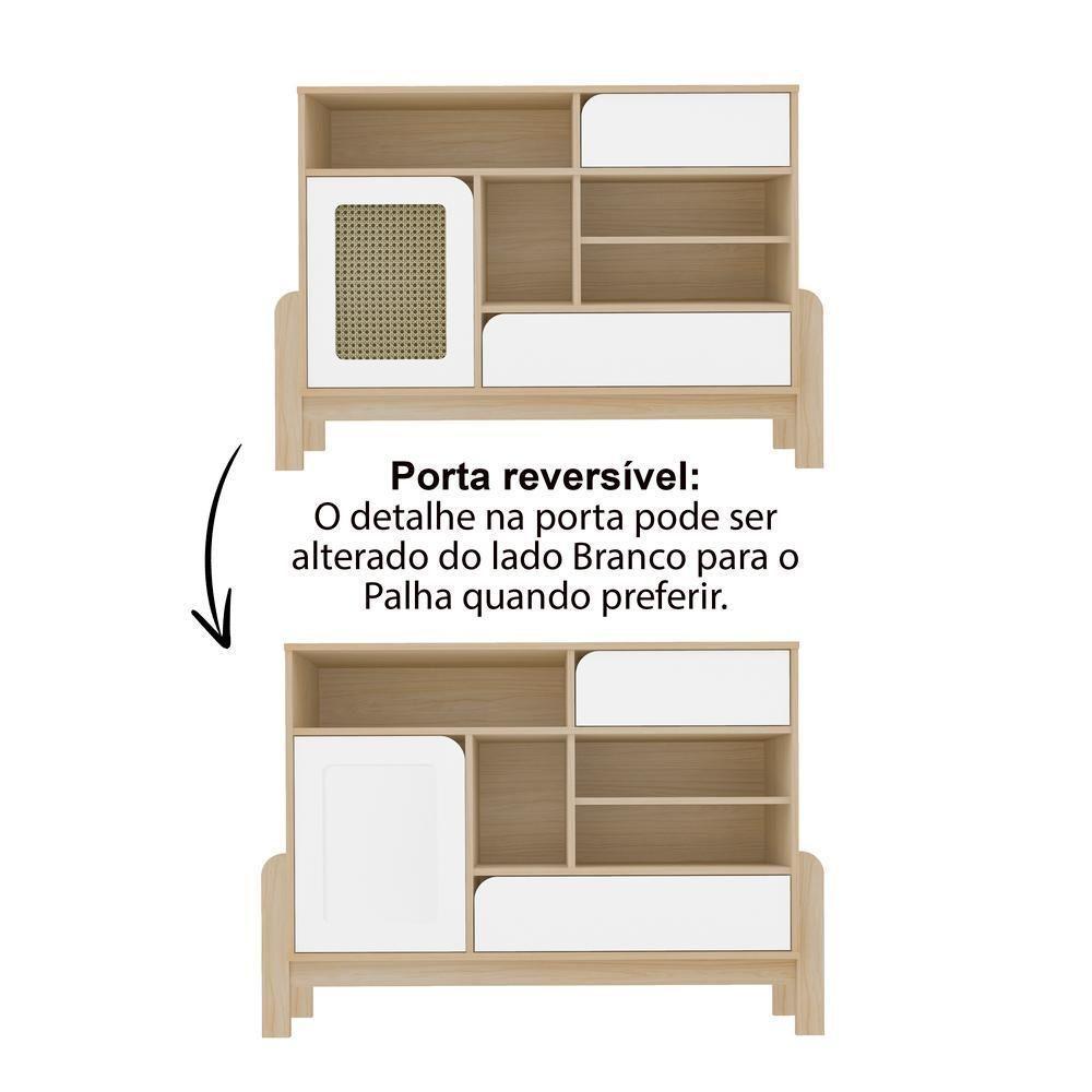 Buffet 1 Porta 2 Gavetas Nature Mdf Naturale E Branco 120cm - 3