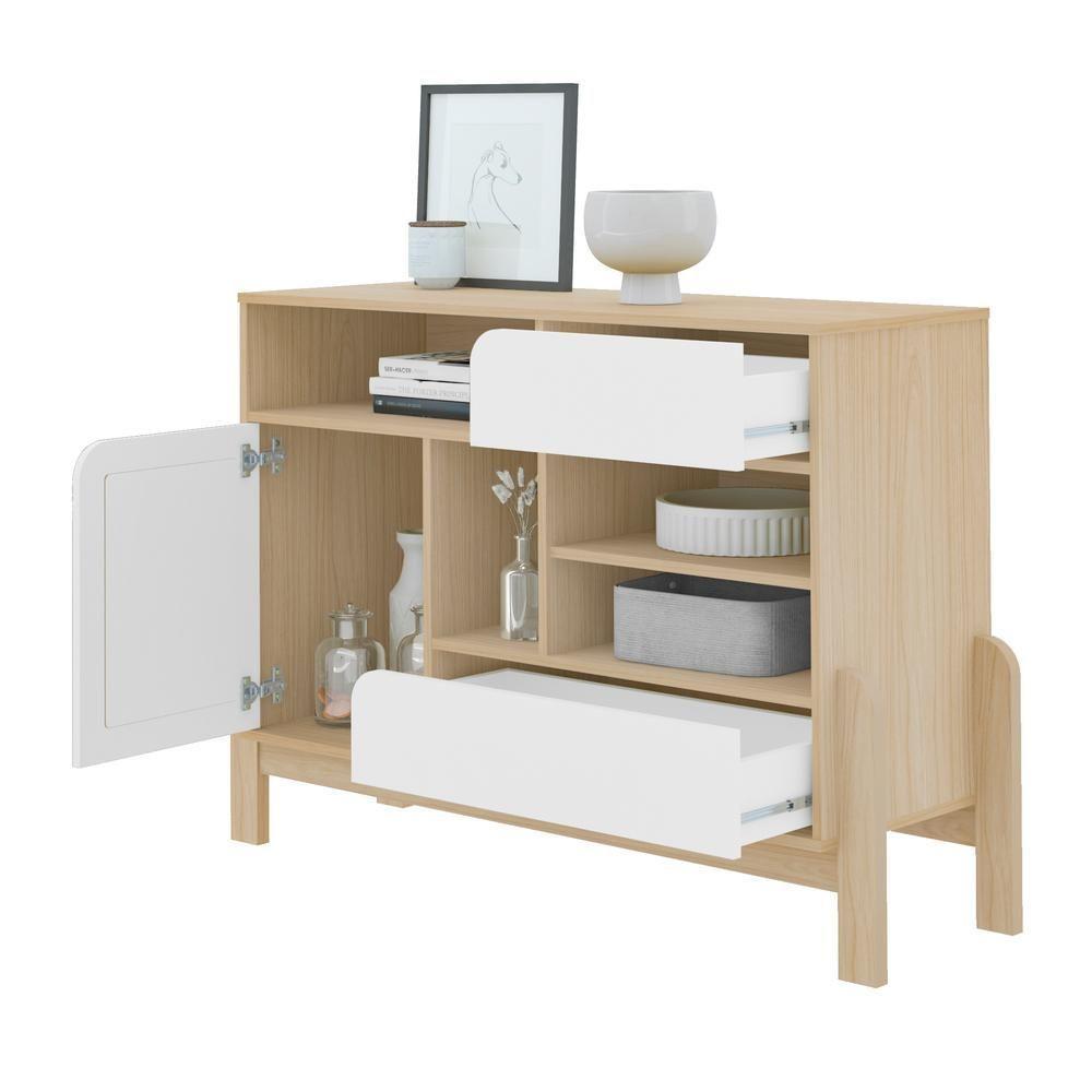Buffet 1 Porta 2 Gavetas Nature Mdf Naturale E Branco 120cm - 6