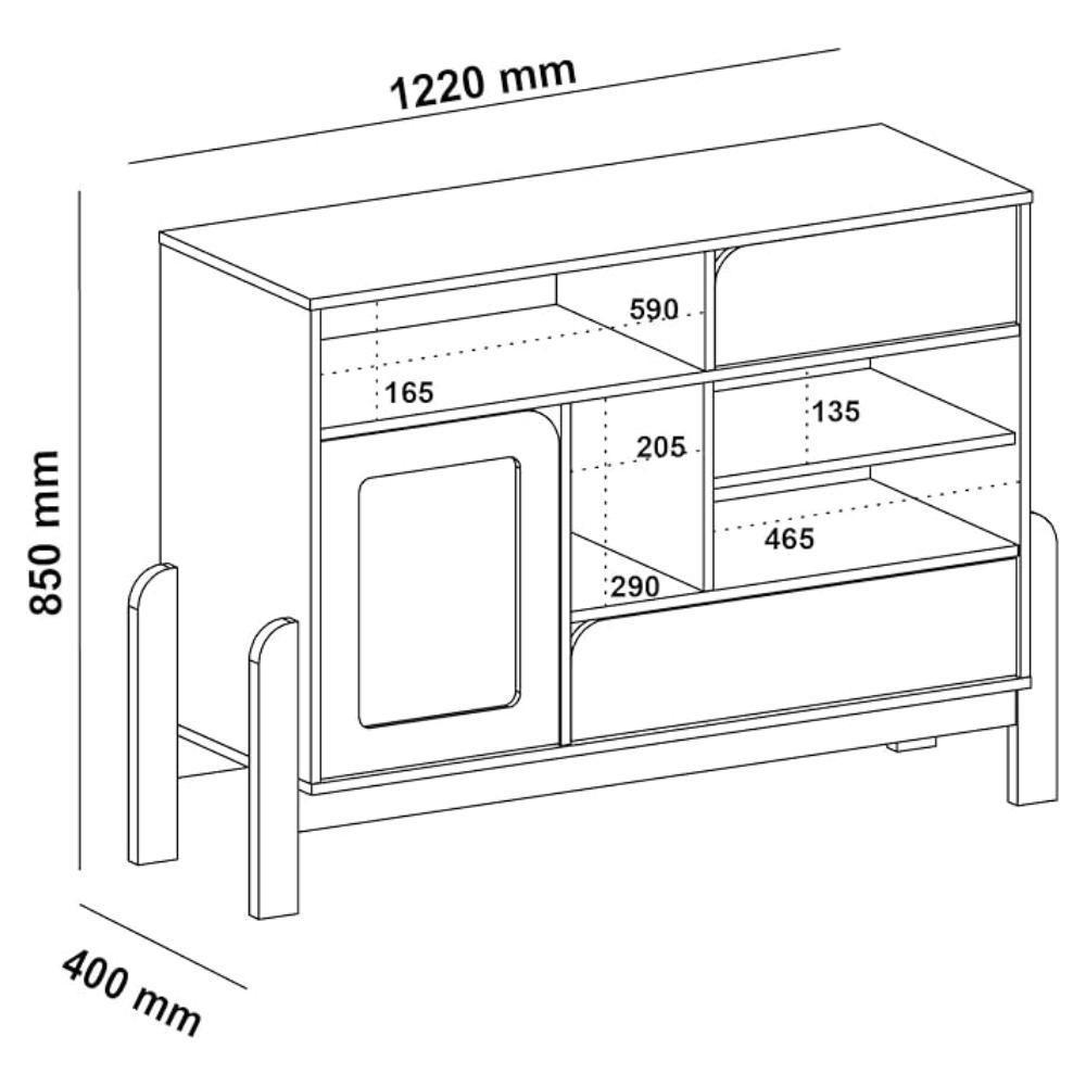 Buffet 1 Porta 2 Gavetas Nature Mdf Naturale E Branco 120cm - 7