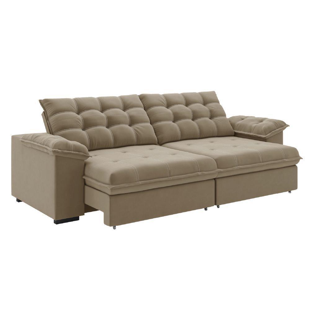 Sofá Retrátil E Reclinável Bipartido 2,50m 4 Lugares Palermo Slim Luizzi Castor - 1