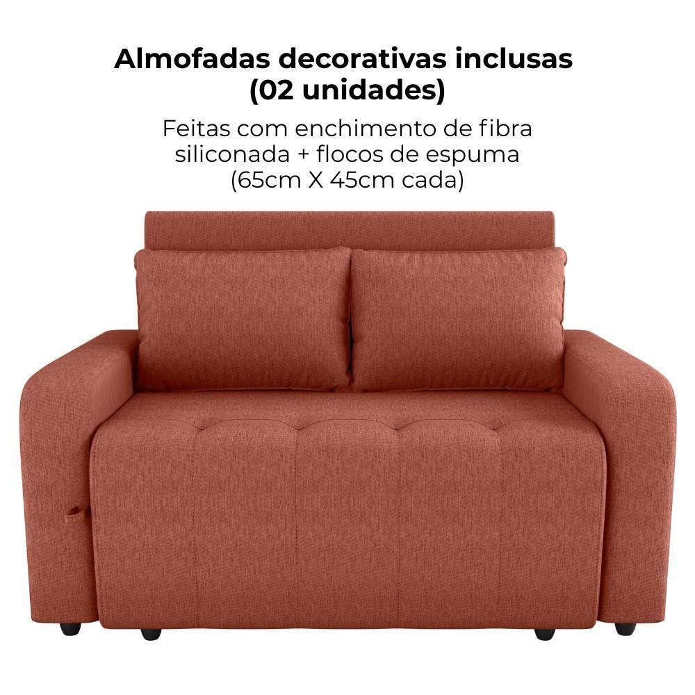 Sofa Cama 2 Lugares 138 Cm Amora Tecido Pompeia G500 Milani Store Terracota - 8