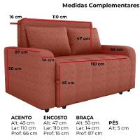Sofa Cama 2 Lugares 138 Cm Amora Tecido Pompeia G500 Milani Store Terracota - 6