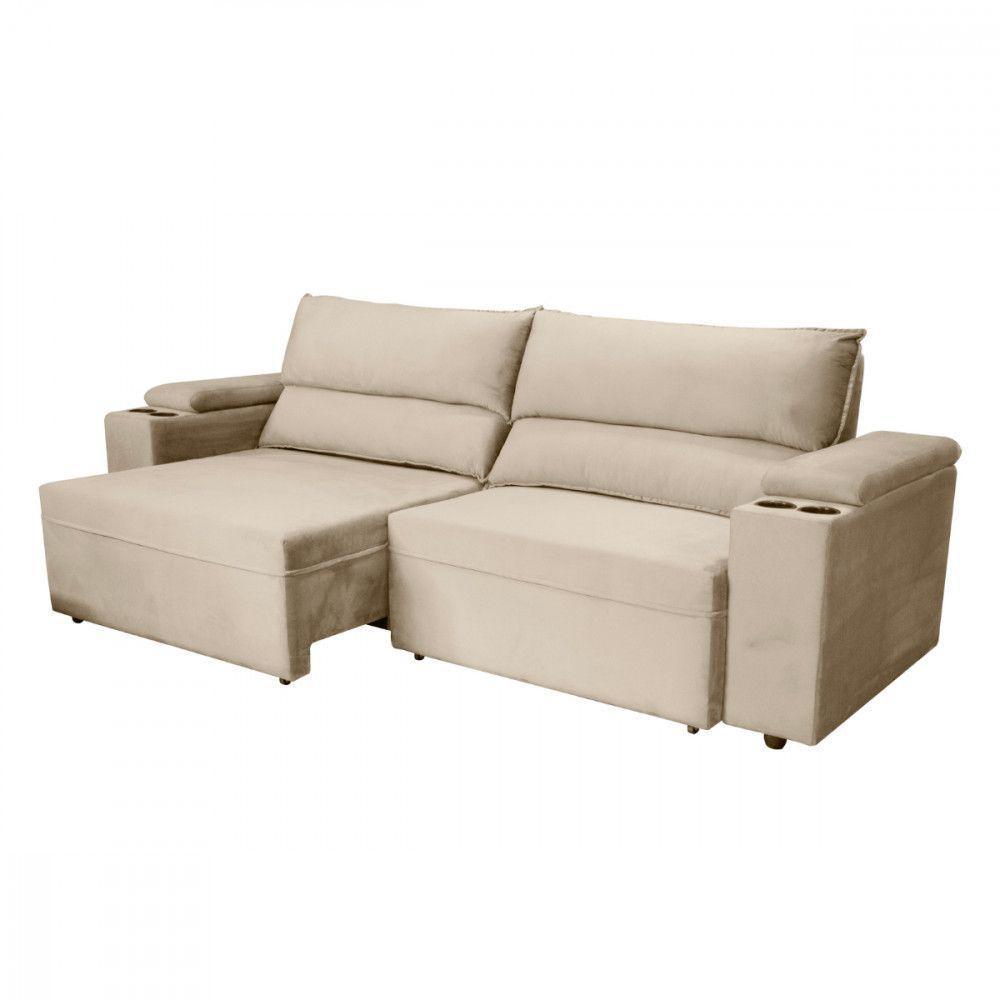 Sofá Somopar Acapulco Retrátil Reclinável 2m Veludo Bege - 1