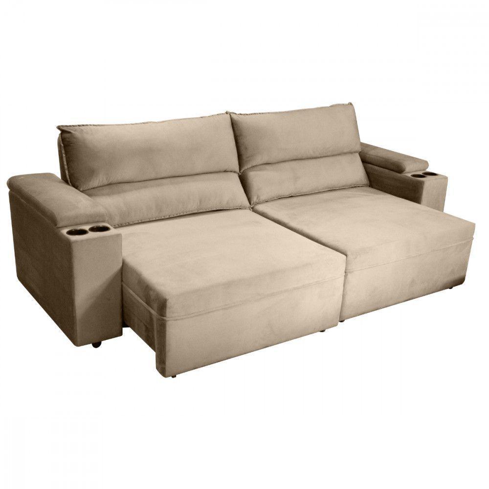 Sofá Somopar Acapulco Retrátil Reclinável 2m Veludo Bege - 4