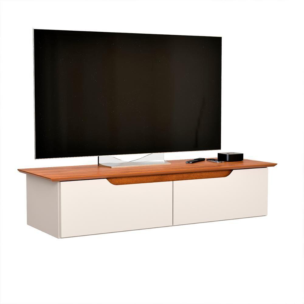 Rack Aparador Suspenso Flow Com 2 Portas Basculante Off White/Freijo - 1