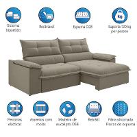 Sofá Retrátil E Reclinável Bipartido 2,50m 4 Lugares Veneto Slim Luizzi Castor