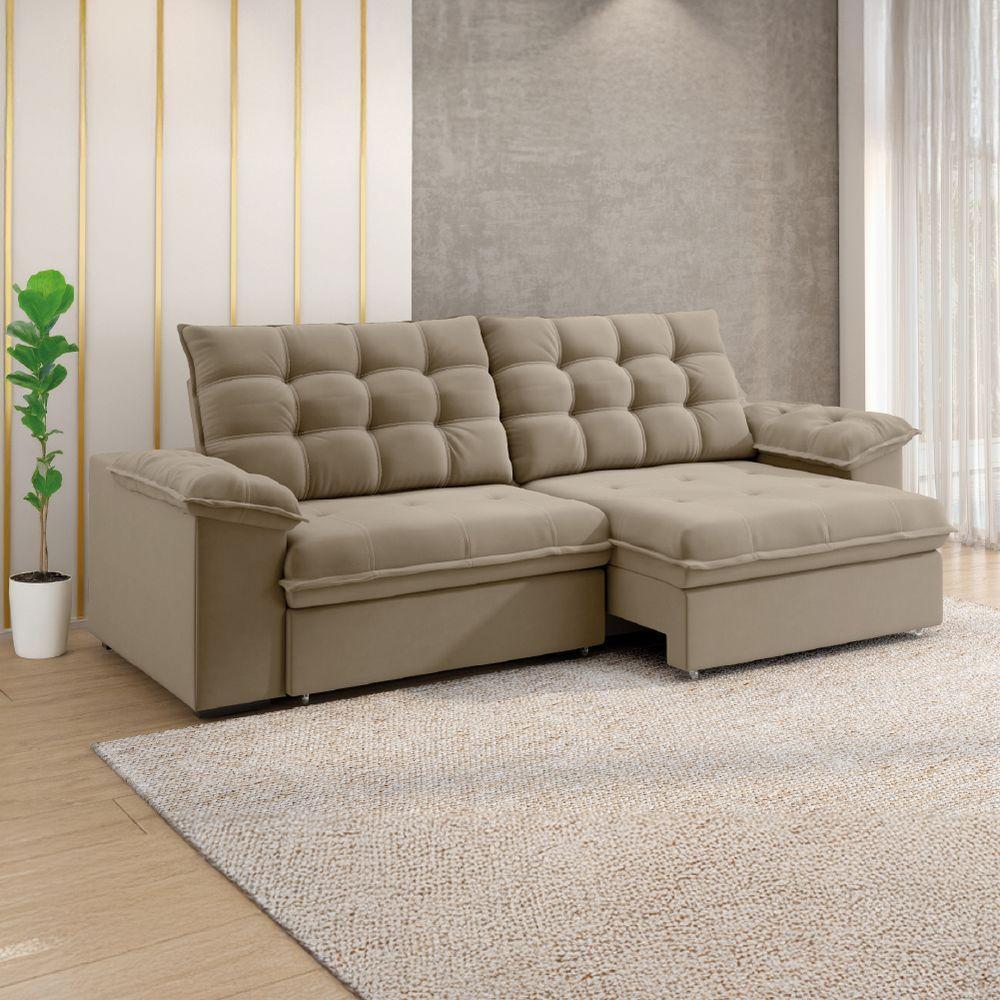 Sofá Retrátil E Reclinável Bipartido 2,30m 3 Lugares Palermo Slim Luizzi Castor - 2