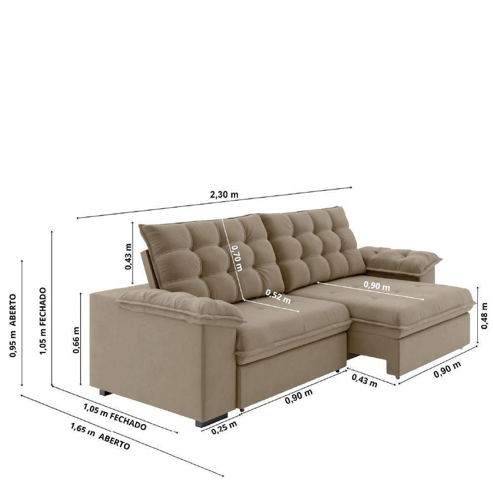 Sofá Retrátil E Reclinável Bipartido 2,30m 3 Lugares Palermo Slim Luizzi Castor - 3